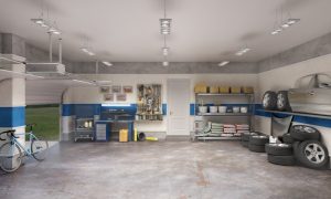 Large,Garage,With,Workspace,And,Car,Components,,3d,Illustration